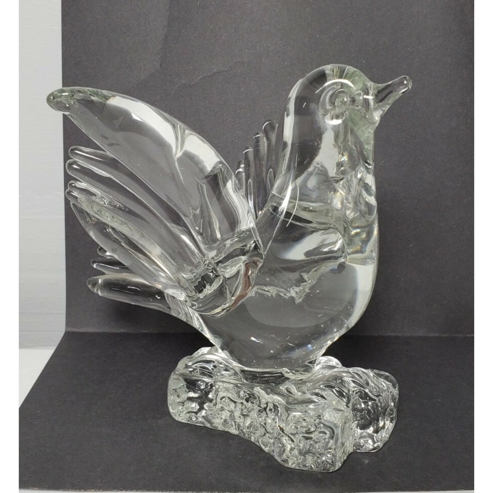 Vintage Beautiful 8" Long Glass Dove‎ Bird On Branch Figurine Sculpture Crystal